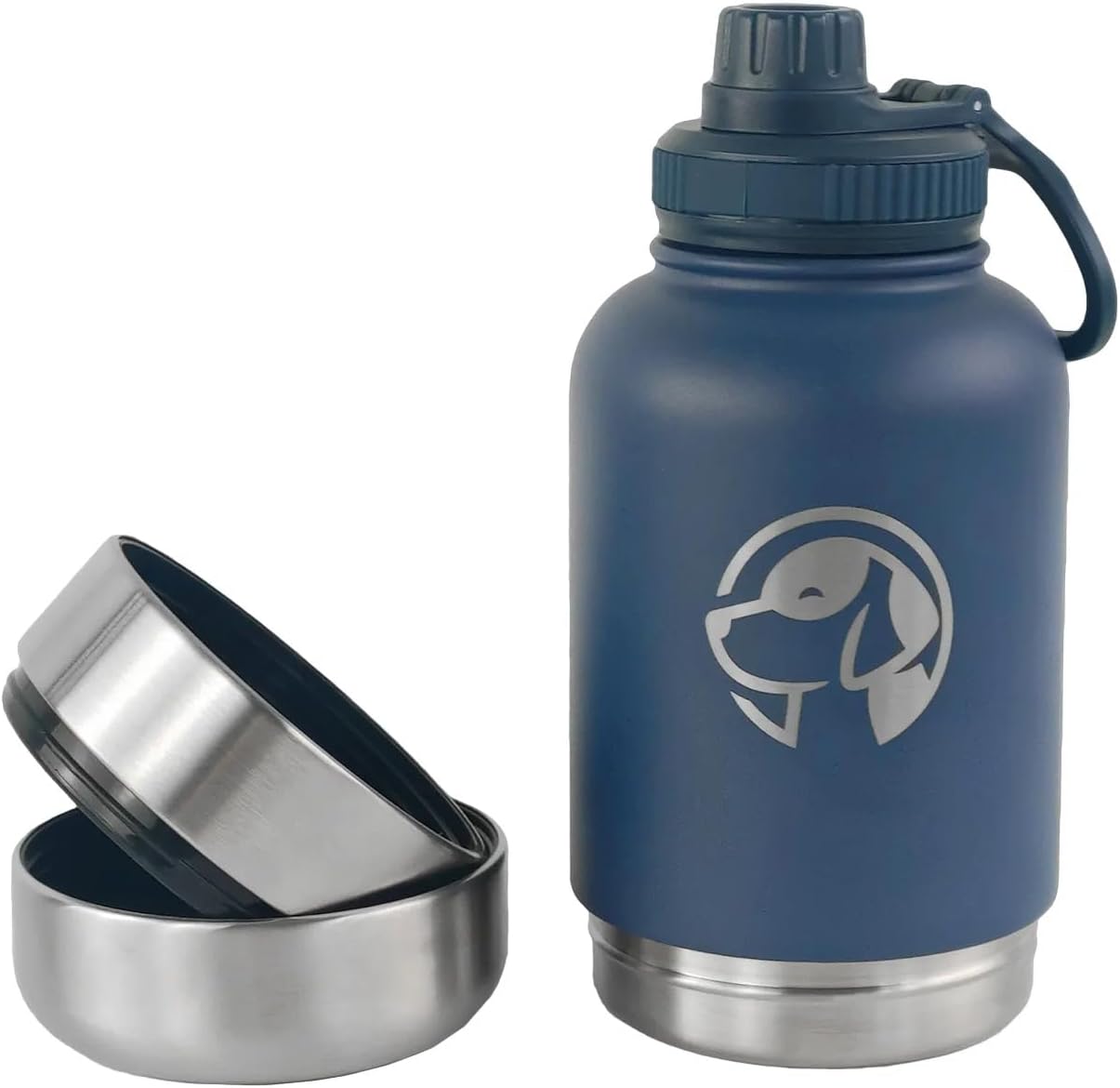 Multifunktionelle Edelstahl Trinkflasche (950 ml) für Hunde 3- in- 1 mit Futternapf (270 ml Volumen) und Trinknapf (250 ml Volumen) für Unterwegs