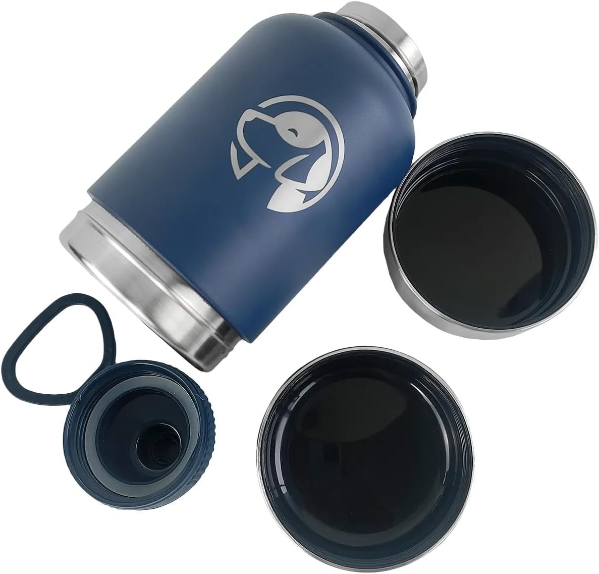 Multifunktionelle Edelstahl Trinkflasche (950 ml) für Hunde 3- in- 1 mit Futternapf (270 ml Volumen) und Trinknapf (250 ml Volumen) für Unterwegs